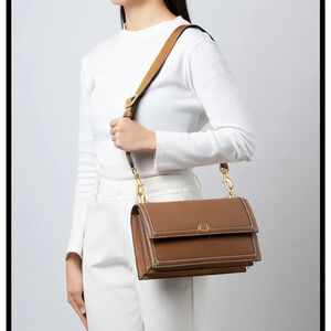 Tory Burch Midnight Brown T Monogram Leather Shoulder Bag